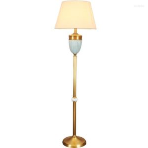 Lampadaires Nordic Simple Bleu Céramique Cuivre Tissu Lampe Pour Salon Chambre Étude Déco H 160cm 2186