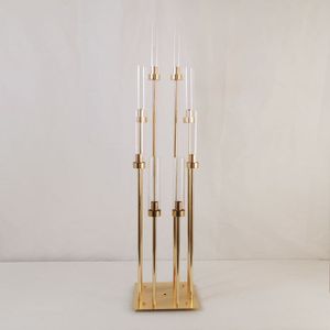 plancher debout haut 8 têtes Candle Holder Gold Metal Table Candelabra 8 Armes Centres pour la fête de mariage