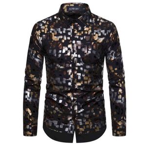 Floral Bronzage Hommes Chemise De Luxe Noir Brillant Hommes Chemises Habillées Mode Casual Hommes Chemises De Fête Danse Prom Tuxedo Chemise Hommes XXL L220704