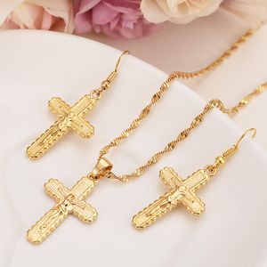 Diseños florales cruz llena de oro ser humano colgante collar cadena pendientes conjuntos de joyería cristiana mujeres niña mejores regalos de Jesús