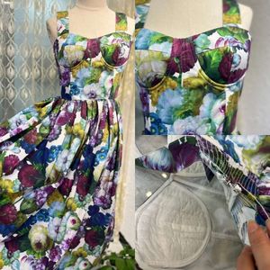 Vestido con tirantes y estampado floral de algodón, ajustado, plisado, con tirantes anchos para el hombro, falda tipo paraguas, falda larga, vestido de jardín de rosas S-XL FZ0087