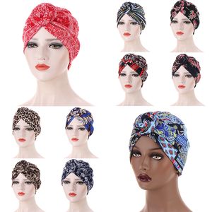 Impression florale dames Turban Bonnet haut noeud intérieur Hijab casquettes torsion africaine bandeau femmes tête enveloppe Inde chapeau Hijabs casquette 2021