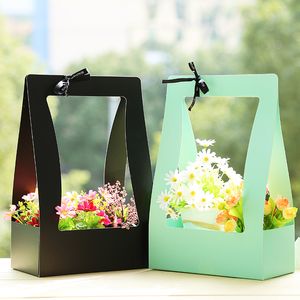 Panier de fleurs en papier Carton 5 pièces, boîte d'emballage de fleurs Portable, sac de transport de fleurs fraîches étanche pour fleuriste en vert noir rose