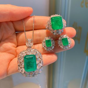 Flower Emerald Diamond Jewelry set Original 925 Sterling Silver Party Wedding Rings Earrings Necklace For Women Vintage Jewelry