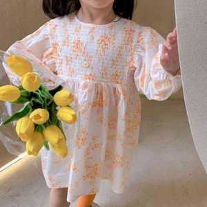 Robes de fille de fleur 2022 printemps enfants vêtements de marque enfants robes mi-longues à manches longues robe florale été tenue décontractée G1215