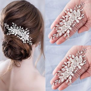 Flower Headpieces Comb Wedding Accessories Silver Color Rhinestone Headband Bridal Hair Pins Hair Jewelry