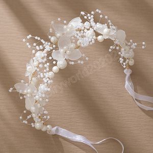 Fleur bandeau perle à lacets diadèmes beauté filles accessoires de mariage Vintage mariage bandeau avec ruban bijoux de cheveux de mariée