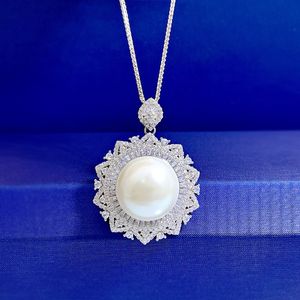 Pendentif fleur perle diamant 100% véritable argent Sterling, collier pour fête de mariage, bijoux de fiançailles pour femmes
