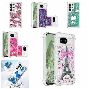 Étuis antichoc en TPU souple à sable mouvant pour Google Pixel 8 Pro 8A 7A Huawei Honor 90 Lite Xiaomi 13T 13 POCO F5 Tour Eiffel Butterfly Bling Liquid Glitter Cover