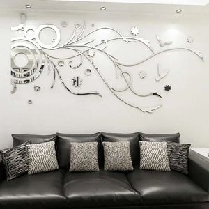 Miroir mural en acrylique en acrylique fleur 3D Autocollants pour le salon CHAMBRE DIY DÉCOR HOME 240329