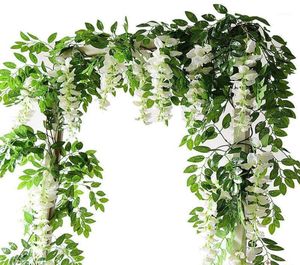 Fleur String Floring Artificial Wisteria Vine Garland Plantes Foliage Outdoor Home Flower Falle Falle de mur suspendu 7ft 2M17403408