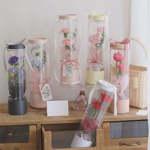 Boîte-cadeau d'emballage de fleurs en PVC, cylindre Transparent, étui de bouquet de roses simples pour la Saint-Valentin, anniversaire, fourniture d'emballage floral 240223