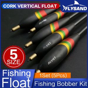 FLYSAND – Kit de Bobber de pêche, flotteurs durables en bois de Balsa à haute sensibilité, appâts polyvalents pour aliments pour poissons, ensemble de 5 tailles, 231229