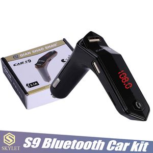 Transmisor FM S9 Kit Bluetooth para automóvil Adaptador FM con reproductor de audio AUX Manos libres Bluetooth con cargador USB para automóvil con caja al por menor