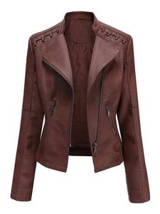 FMFSSOM Spring Women Soft Faux Leather Jacket Streewear Zipper Long Sleeve PU Coat for Female Moto Biker Warm Short Outwear T220810