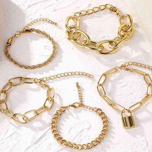 FNIO Punk Miami chaîne cubaine Bracelet Bracelet accessoires Boho métal lourd grosse serrure Bracelets pour femmes hommes Couple bijoux 2020