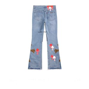 Fog High Street Vtg Vintage Speaker Patchwork Leopard Print Pink Cross Loose Fit Jeans para hombres y mujeres