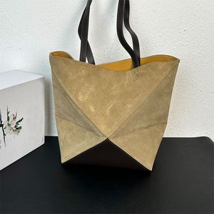 Bolso de compras plegable Bolsos de mujer Monedero Cuero de vaca Letras de moda Bloque de color Bolsos de hombro Bolsillos de gran capacidad Dos tamaños