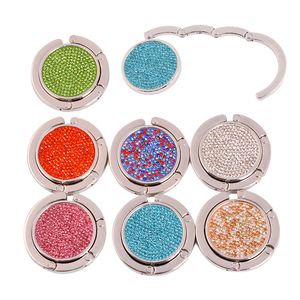 Ganchos plegables para bolso, recuerdo de fiesta, perchas metálicas redondas de diamante, colgador de escritorio, gancho de mesa portátil para bolsos