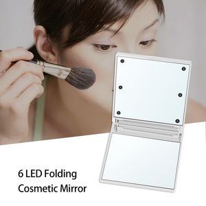 Espejos compactos plegables 6 luces LED Espejo de maquillaje Portátil Compacto Mini cuadrado Cosmético LED Espejo J1038