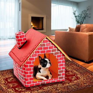 Foldable Dog Small House Pet Bed Tent Cat Kennel Indoor Portable Trave Cushion Mat Sofa Washable Puppy Plush 201223