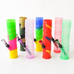 Tuyau d'eau pliable Portable Silicone Bongs Smoking Accessoire 7.8inches pliées Bong métal droit perc huile de concentré