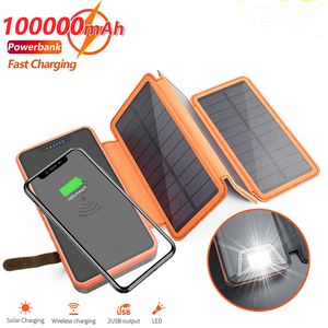 Banque d'alimentation solaire pliante sans fil 100000 mAh étanche batterie externe externe chargeur de panneau solaire d'urgence pour téléphone