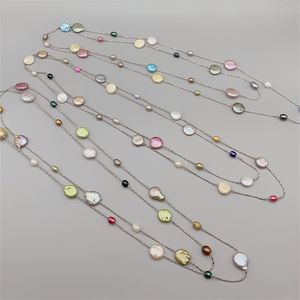 FoLisaUnique collier Long de perles de riz d'eau douce pour femmes filles Style flottant chaîne en acier inoxydable cadeau classique