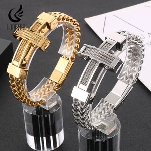 Fongten 21 cm Bracelet en maille pour hommes en acier inoxydable câble croix Bracelet chaîne mâle Bracelet Bracelets plusieurs couleurs bijoux 240125