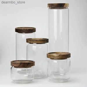 Pottes de nourriture Canisters Storae Tank Transparent Lass Lass Scelled Jar Acacia Wood Lass Lass Storae Tank Vacuum Candy Food Storae Conteneur L49