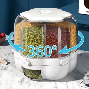 Food Savers Storage Containers Large Food Storage Container 360° Rotating Rice Barrels Sealed Cereal Dispenser Rice Tank Grain Box Kitchen Storage Container 230324