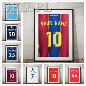 Football Basketball Jersey Nom Affiches personnalisées Toile Peinture Sport Wall Art Photos Pour Garçons Chambre Personnalisé avec N'importe Quel Nom Cadeaux D'anniversaire Pour Un Ami w06