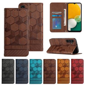 Étuis portefeuille en cuir de grain de football pour Samsung S23 PLUS S22 Ultra S21FE S21 A33 A53 A73 A13 A23 A14 5G Cadre d'impression Photo Crédit ID Card Slot Pocket Holder Cover