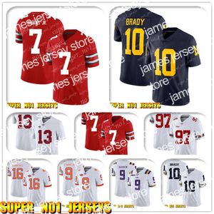 Camisetas de fútbol 5-24 NCAA 7 Dwayne Haskins Jr 10 Tom Brady Camiseta de fútbol americano universitario Michigan Wolverines Joe Burrow A.J. Verde Andy Dalton John Ross