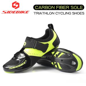 Calzado Sidebike Triatlon Cycling Road Zapatos de fibra de carbono Fibra Athletic Road Bike Zapatos para hombres Ultralight Breathable