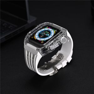 Pour Apple Watch Series 8 7 6 5 4 SE Kit de modification de polycarbonate transparent Premium FluororUbber Band Couvoir de sangle de case 44 mm 45 mm