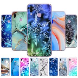 Pour Huawei Honor Play Case 6.3 ''Soft Silicon TPU Back Phone Cover Coque Marble Snow Flake Winter Christmas