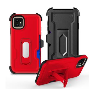 Armor 3 en 1 TPU PC Fundas para teléfono con tarjeta de clip negra Cubierta a prueba de golpes para iPhone 13 12 11 MOTO G STYLUS 5G