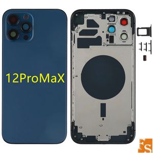 Para iPhone 12 Pro Max Carcasa trasera Reemplazo de carcasas para teléfonos celulares Conjunto de cubiertas de cubierta de vidrio integradas con lente de cámara