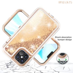 Para iPhone 12 PRO MAX Fundas para teléfono 3 en 1 TPU PC bling Star Glitter Water Liquid Crystal Robot Cover B