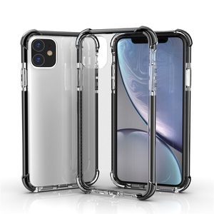 Pour Iphone 11 Coque Crystal Clear Cell Phone Cases Slim Soft TPU Hard PC Back Cover avec coin renforcé Bumper Compatible Fit Samsung S21 Ultra