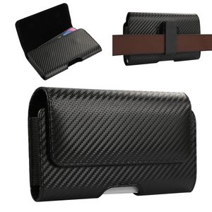 Étui en fibre de carbone Horizontal PU Le cuir PU pour iPhone 15 14 Plus 13 Pro 12 11 XR XS Max x Samsung S24 S23 S22 Note 20 360 Clip Belt Hip Business Men Pouche