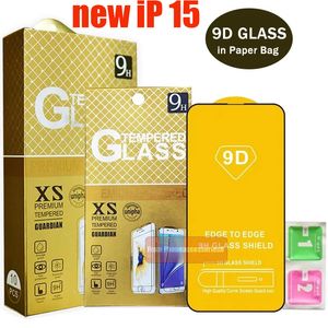 Protecteur d'écran de téléphone en verre trempé 9D de haute qualité pour iPhone 15 14 13 12 PRO MAX 11 XR XS 8 7 6 Plus pour Samsung A14 A24 A34 A54 verre à couverture complète avec emballage de vente au détail