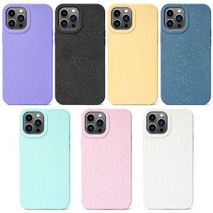 Cas de téléphone TPU souple environnemental de paille de blé pour iPhone 13 12 Mini 11 Pro XR XS MAX 7 8 plus SE 3 Protection des yeux de la caméra Couverture antichoc biodégradable écologique