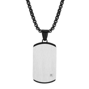 Pour hommes garçon cadeaux de Noël en acier inoxydable brossé Zircon Dog Tag pendentif collier entre électrique noir argent 3mm 24 pouces n1906