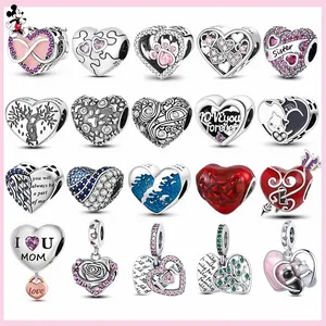 For pandora charm 925 silver beads charms Infinite Love Heart Dog Cat Paw Puzzle Mom Sister charm set