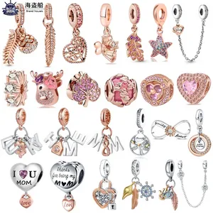 Pour les breloques pandora authentiques perles en argent 925 pendentif à breloque en forme de coeur en cuir érable perle en or rose