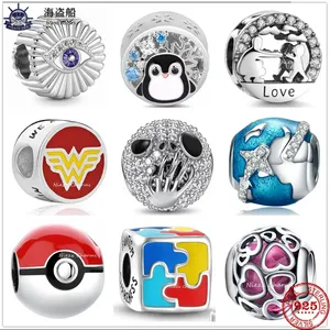 Pour les breloques pandora authentiques perles en argent 925 Penguin Rubik's Cube Puzzle Bead