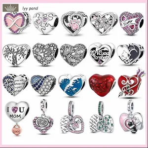 For pandora charms jewelry 925 charm beads accessories Dog Cat Paw Puzzle Mom Sister charm set Pendant DIY