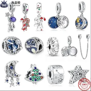 Pour les breloques pandora perles en argent sterling voie lactée étoiles lune arbre astronaute biscuits père noël noël